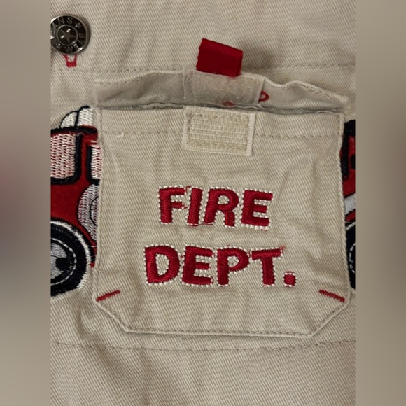 Vintage 90’s Baby Toddler Fire Department Cute Puppy Khaki Denim Overalls - 24M - Picture 7 of 16
